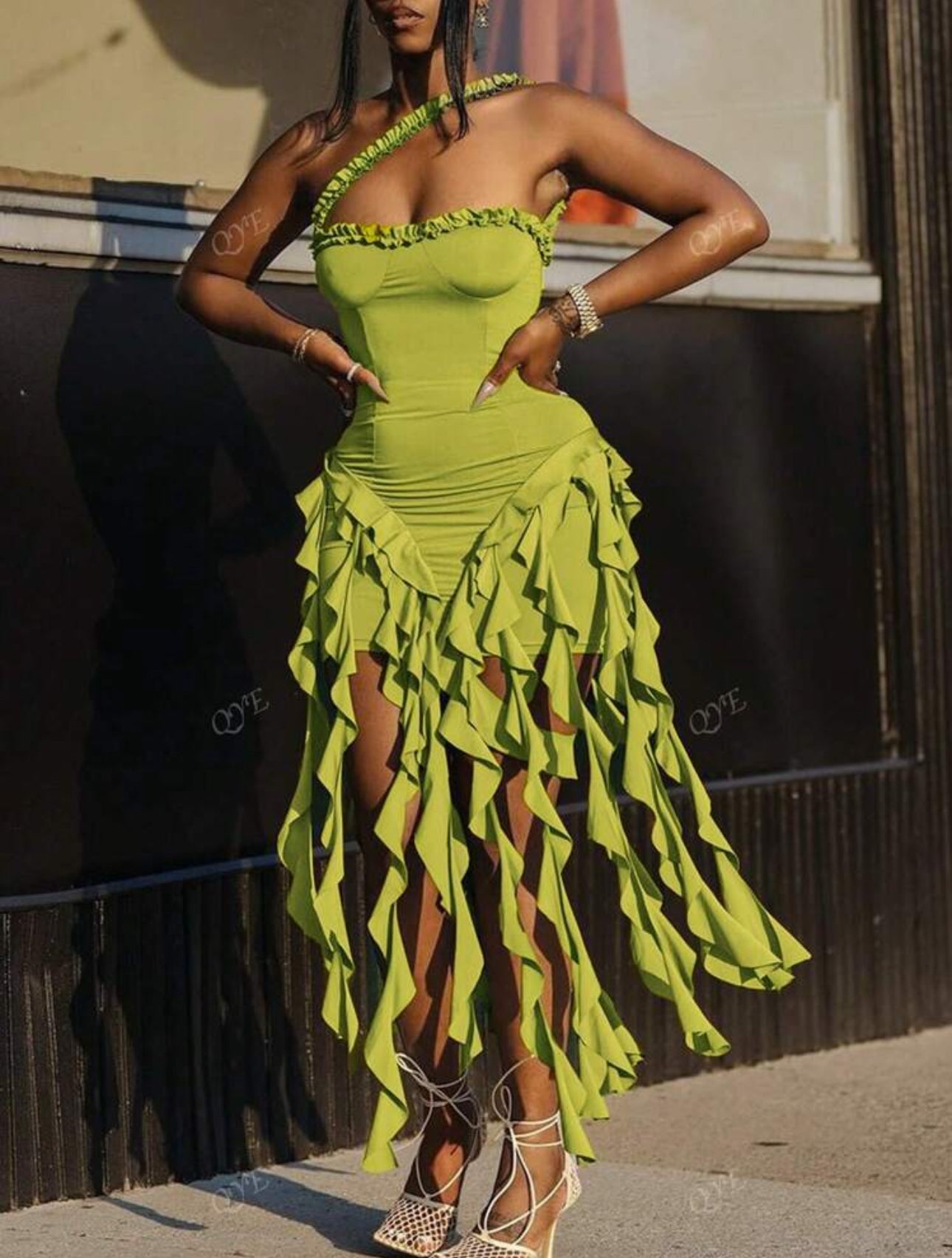 Elegant V-Neck Jellyfish Ruffle Trim Backless Party Dress, Graduation Dress