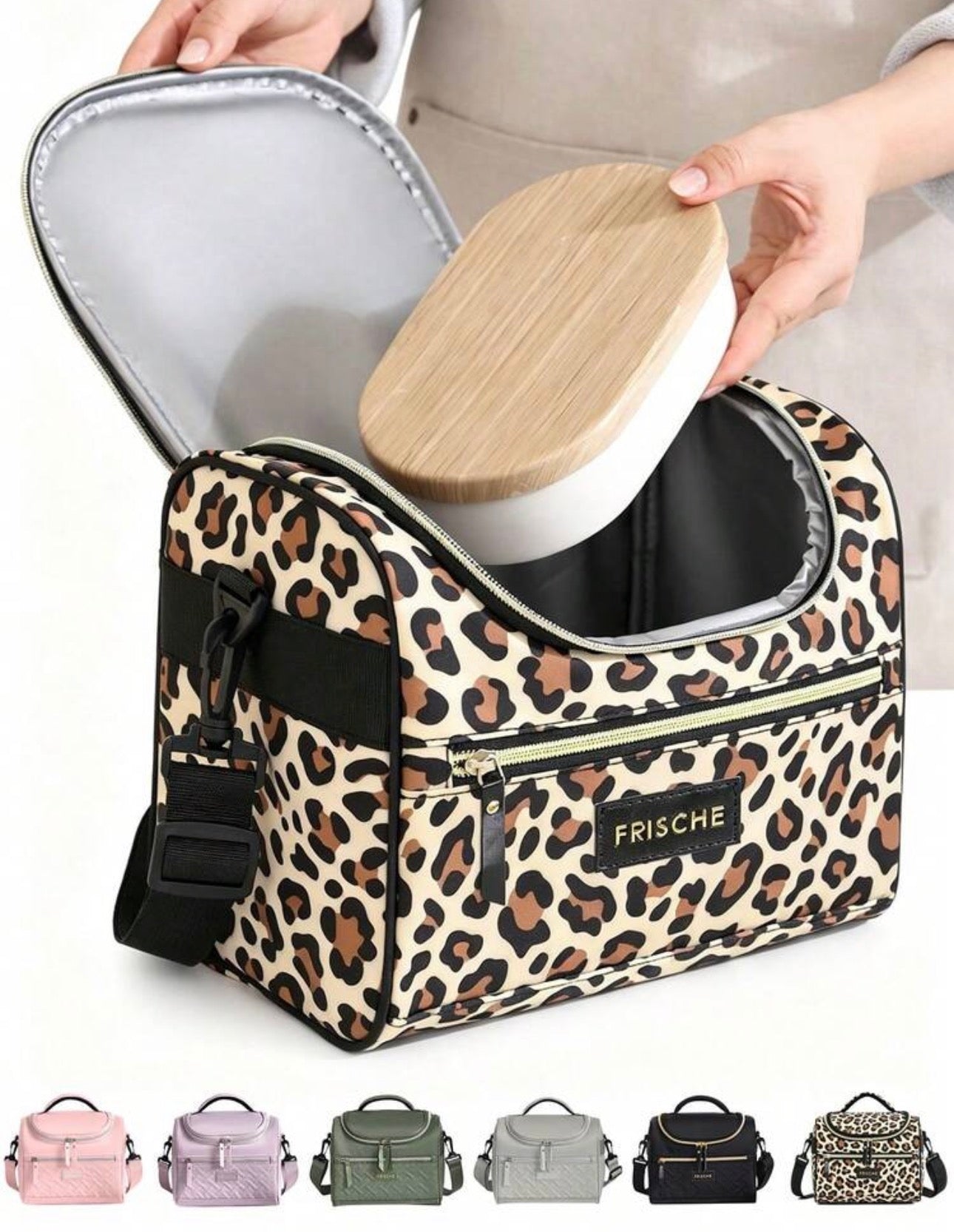 8L Large Capacity Insulated Lunch Bag,Sports Style Insulated Cooler Bag With Shoulder Strap,Waterproof Leak-Proof Student Lunch Box,Reusable Leopard Print Side Pocket Lunch Bag,Suitable For Office,Camping,Picnic,Work,Beach,Back To School Accessories
