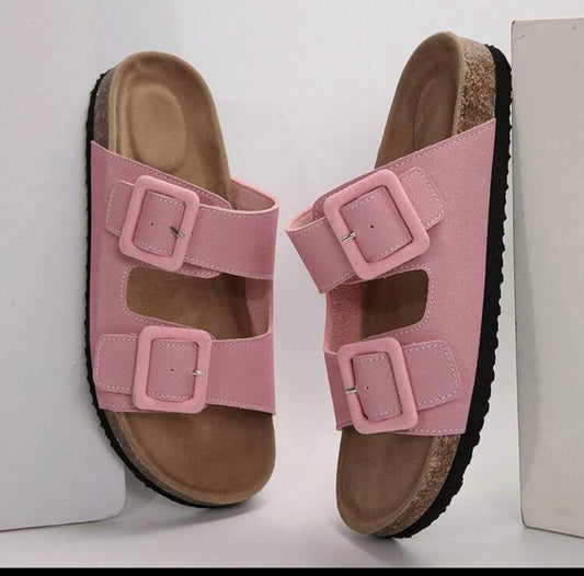 Stylish & Comfy Women's Open-Toe Cork Sandals: Double Row Adjustable Straps For Casual Outdoor Wear.