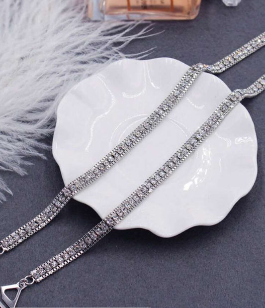 2Pcs/Pair Ladies Crystal Embellished Bra Straps Metal Adjustable Back Bra Shoulder Straps