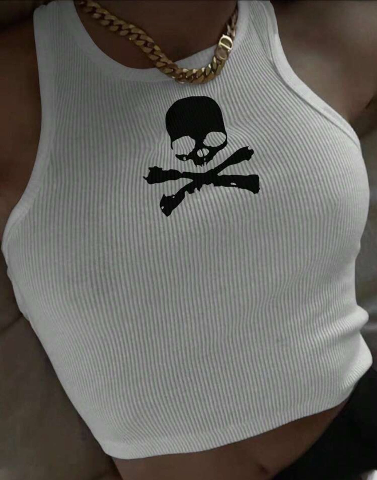 INAWLY Women's Sleeveless Crop Top With Skull Print Graphic Tees Women Tops