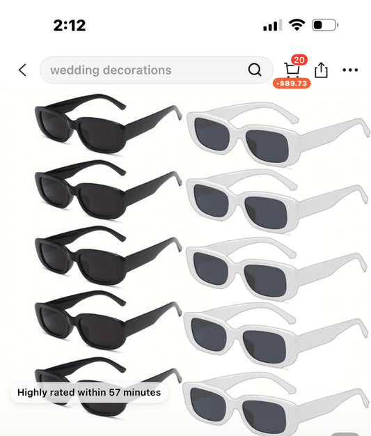 VINCAN 2/5/10Pcs Retro Black Rectangle Glasses,Solid Color Photo Booth Props For Wedding, Bridal Shower, Bachelorette Party,Rock Theme Party Favors Unisex,Valentines Day Decor,Wedding Favors For Guests,Bridesmaid Gifts,Graduation Decorations