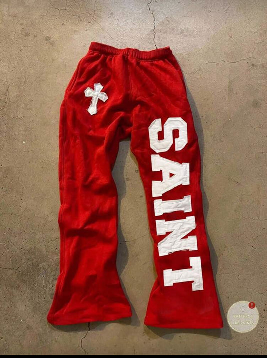 Noixe Women's Elastic Waist Cross & Letter Applique Casual Pants, Fashion & Versatile