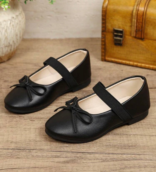 1 Pair Spring/Autumn New Girls' Mary Jane Shoes, Classic Flat Shoes, Simple Bow Decor Elastic Strap Soft Sole Breathable Versatile Princess Shoes