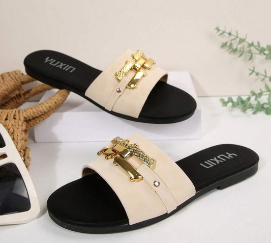 Beige Women's Slide Sandals Slippers, Home Slippers, New Spring/Summer Colorblock Outdoor Wear, Comfortable & Fashionable Simple Elegant Women's Slippers, Beach