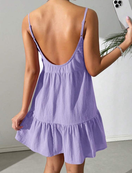 EZwear Lilac Casual Slip Dress With Open Back, Spring/Summer,Pastel Dresses For Women