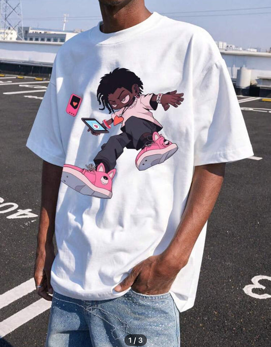 Men's Cartoon Character Printed Round Neck T-Shirt