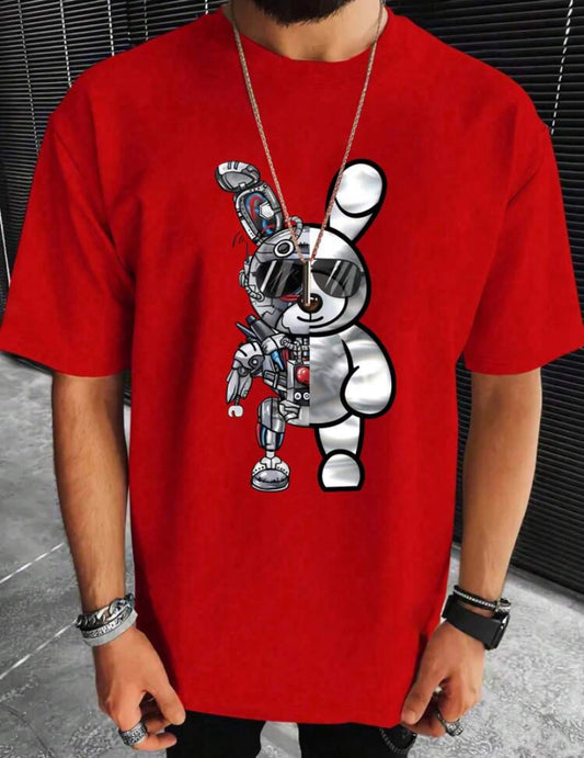 Manfinity LEGND Men's Cartoon Bear Pattern Printed Short Sleeve T-Shirt
