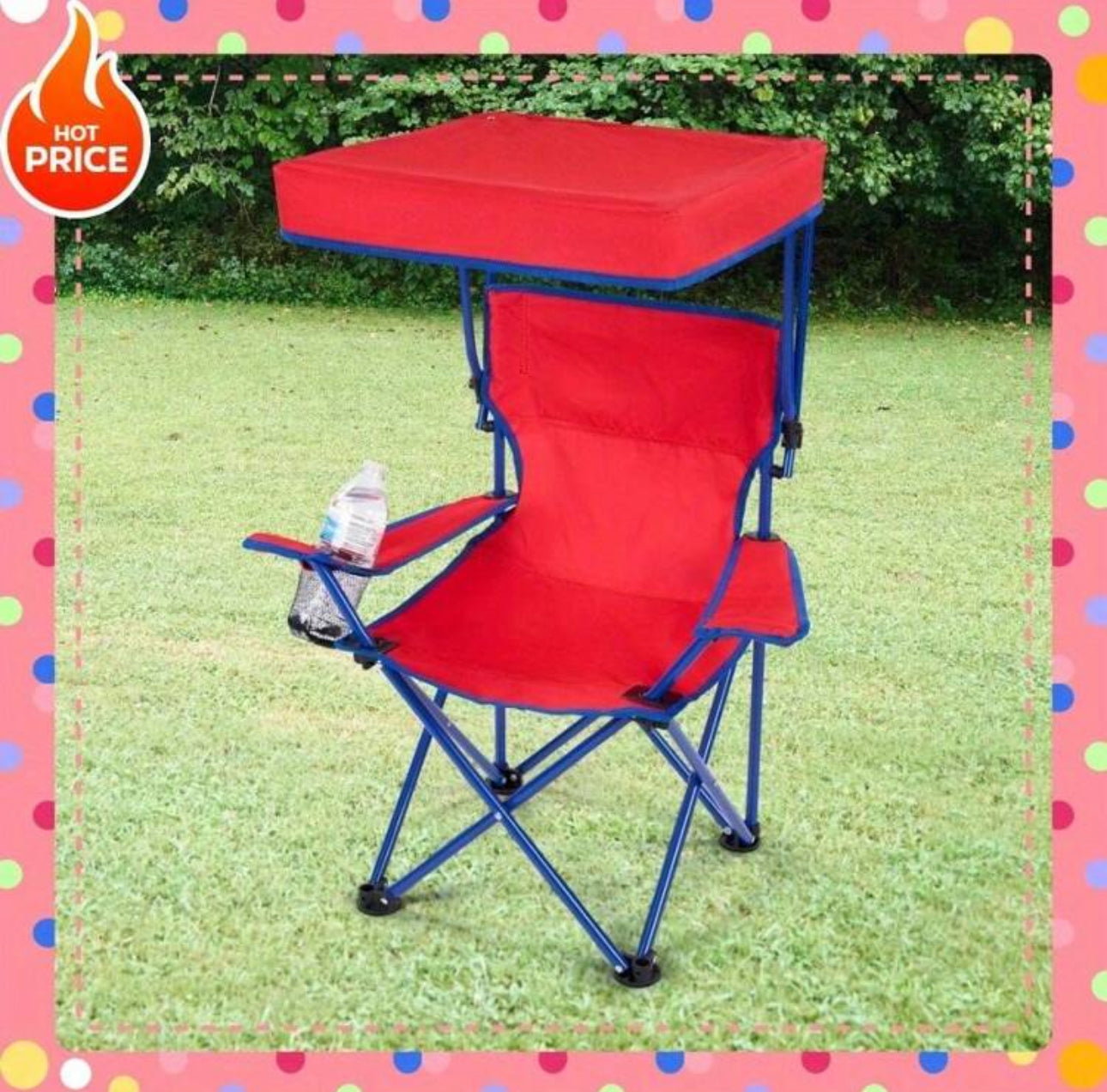 Durable Polyester Canopy Chair With Safety Lock - 125 Lb Capacity, 22.5"W X 15"D X 31.49"H, Stylish Pink, Ideal For Outdoor Comfort, 1 Pack