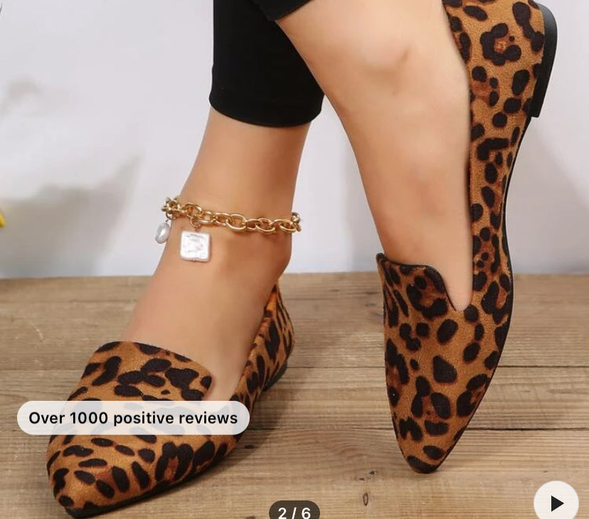 Elegant Loafer Shoes For Women, Leopard Pattern Pattern Faux Suede Flats