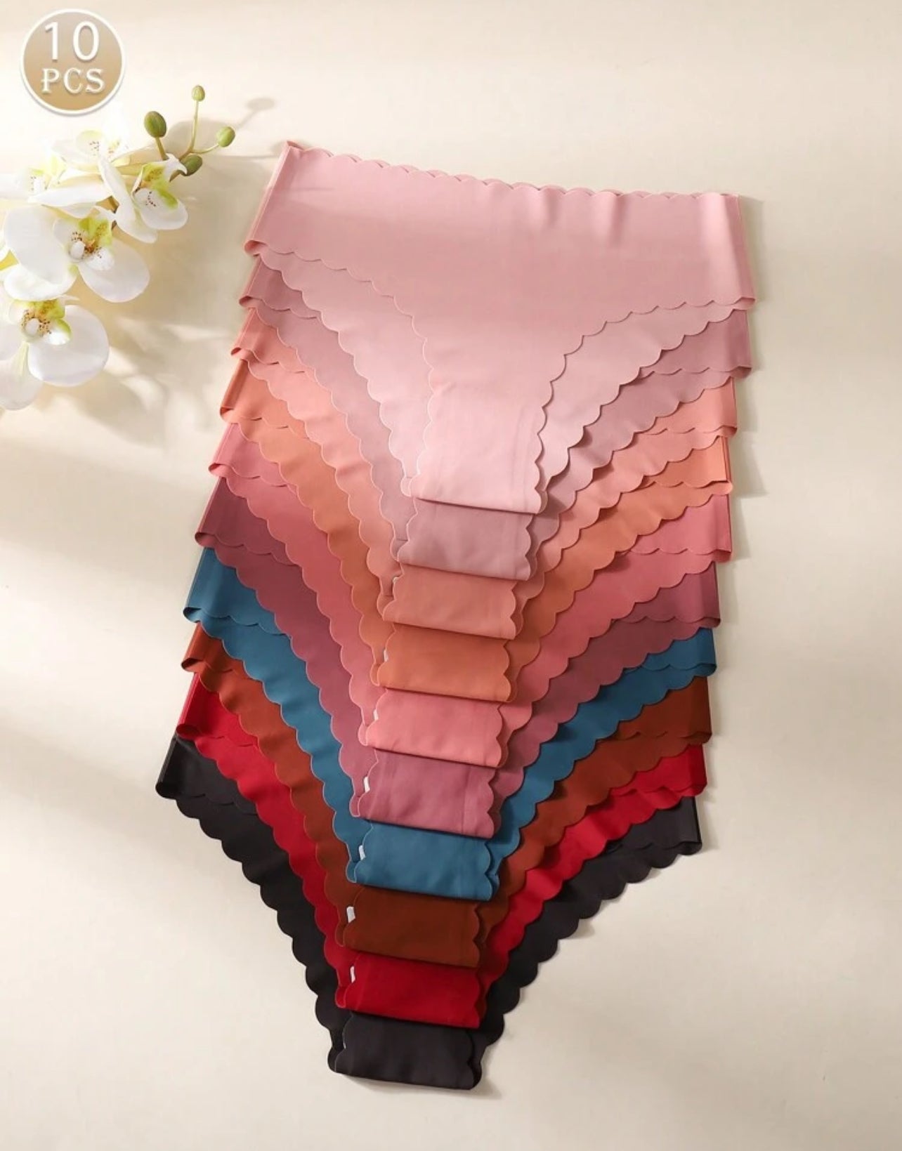 10pcs Women Seamless Wavy Trim Breathable Comfortable Solid Color Sexy Triangle Panty