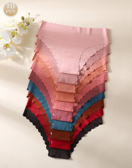 10pcs Women Seamless Wavy Trim Breathable Comfortable Solid Color Sexy Triangle Panty