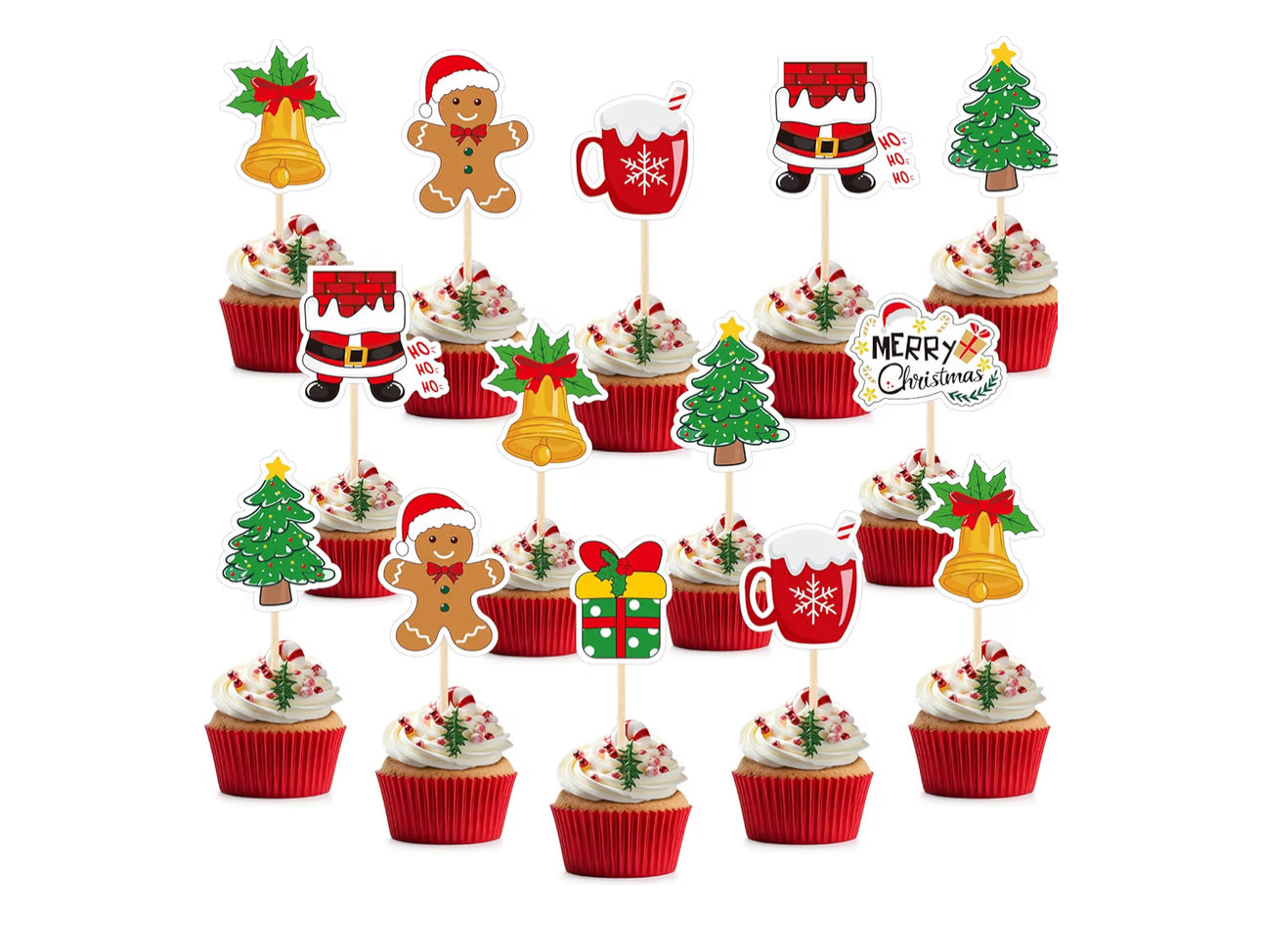 NACHLYNN 70pcs Merry Christmas Cupcake Toppers Holiday Party Fruit Cake Decoration Favors
