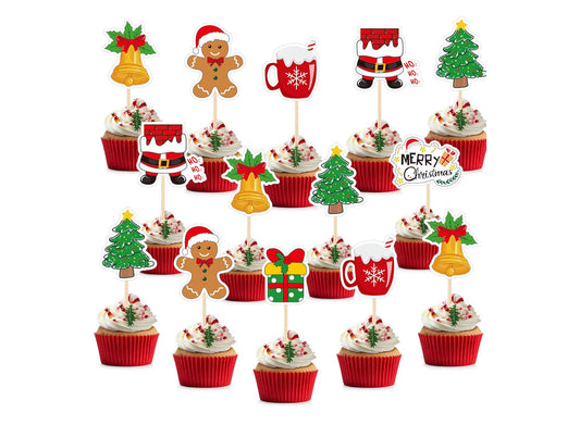 NACHLYNN 70pcs Merry Christmas Cupcake Toppers Holiday Party Fruit Cake Decoration Favors