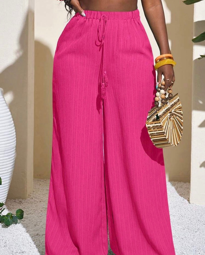 Slaydiva Music Festival Casual Vacation Women Full-Length Green Geometric Pattern Palazzo Pants Hot Pink