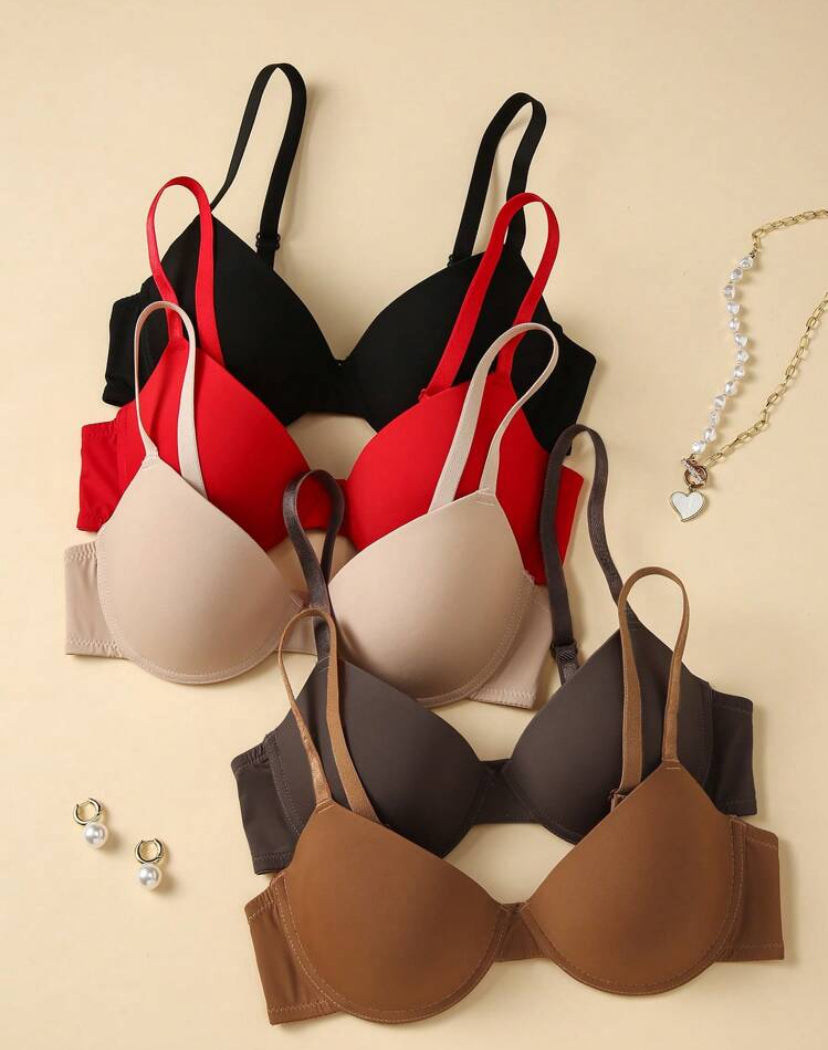 Shein Underwear&Sleepwear Basics 5pcs Women's Solid Color Adjustable Strap Simple Casual Wire-Free Bras
