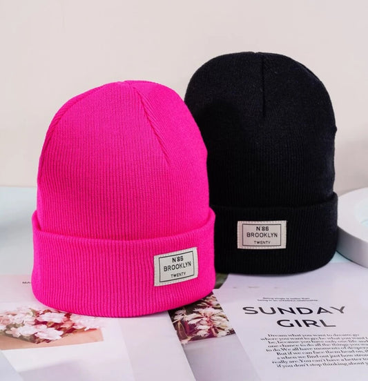2pcs Women's Knit Hats With Label Casual Winter Fall