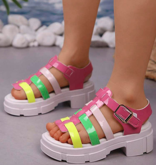 R Girls' Stylish Roman Sandals, Thick-Soled High-Heeled Shoes, Elegant Princess Shoes, Suitable For Daily Shopping, Parties, And Beach Sandals--"Children's Sandals With High Heels", "Children's Soft-Soled Sandals", "Children's Sandals On Promotion"