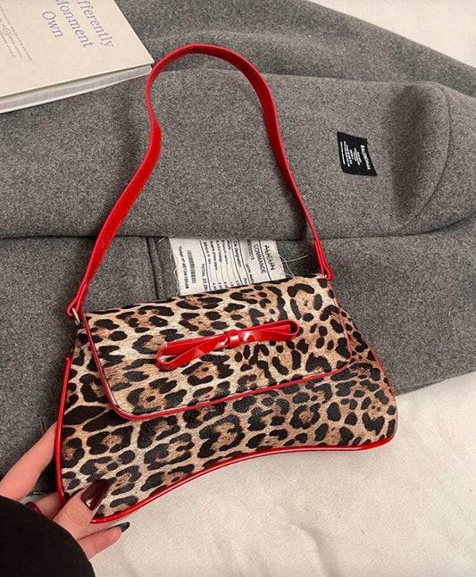New Simple And Fashionable Leopard Print Decorated Shoulder Bag With Contrasting Color Design. Folding Design Underarm Bag, Baguette Bag, Shoulder Bag, Business Commuting Bag, Burgundy Red Color, Suitable For Going Out, Shopping, Working, Party, Holiday D