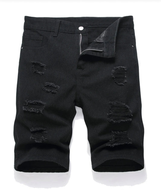 European And American Men Paint Splashed Ripped Denim Shorts