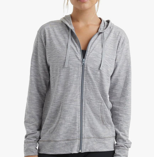 womens Slub Knit Full-zip Hoodie, Textured Cotton Zip-up T-shirt Hoodie for Women