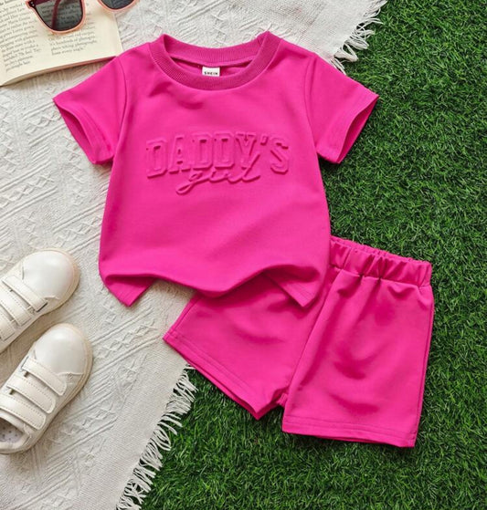 2pcs/Set Baby Girls "Daddy's Girl" Graphic Tee & Shorts Set, Classic Casual All-Match Outfit, Suitable For Spring/Summer