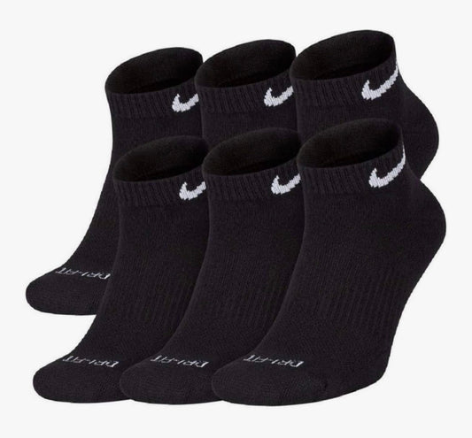 Nike Dri-Fit Training Everyday Plus MAX Cushioned Low-Cut Ankle Socks 6 Pair Black White Swoosh Logo Large 8-12