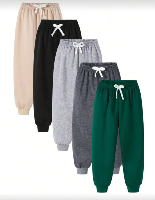 SHEIN Playful Pals Young Boy 5pcs Casual Solid Color Elastic Waist Ribbed Hem Sweatpants, School, Campus, College