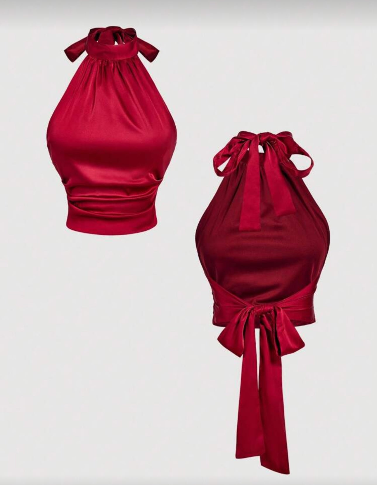 SHEIN MOD Women's Wine Red Tie Neck Bow Blouse, Red Satin Top