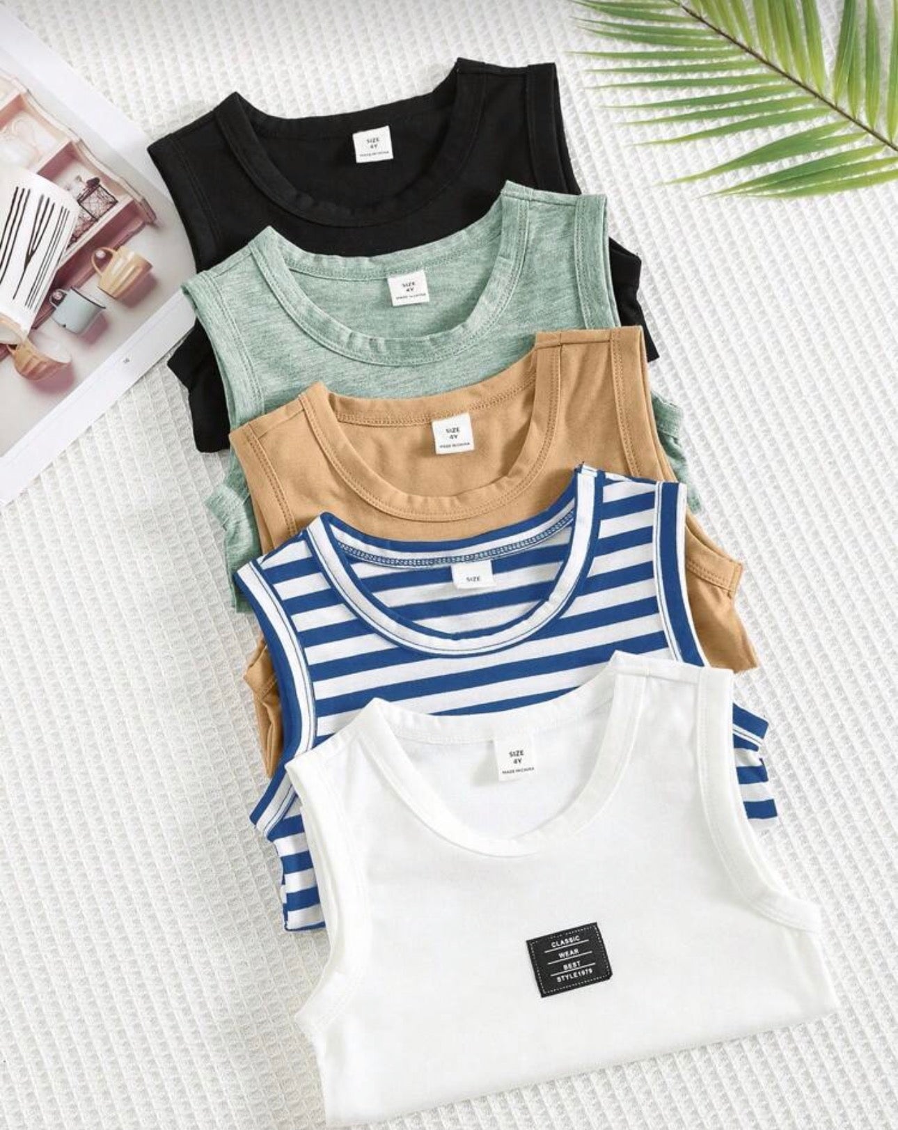 SHEIN Buy 1 Get 4 Free,Young Boy 5pcs/Set Comfortable Letter Patched Casual Tank Top,Suitable For Outdoor Activities, School,Home Leisure And Professional Sports