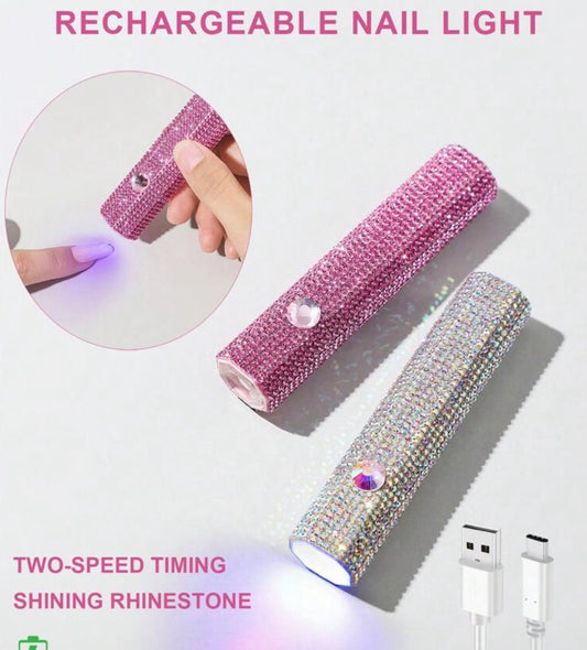 1pc USB Rechargeable Nail Lamp, Pink Diamond UV LED Manicure Light, Mini Portable Nail Gel Curing Lamp, White Diamond Nail Art Light, Wearable Nail Dryer, UV Nail Lamp, Hexagonal Diamond Design Nail Light, Compact Fast-Drying Nail Gel Lamp, Powerful LED B