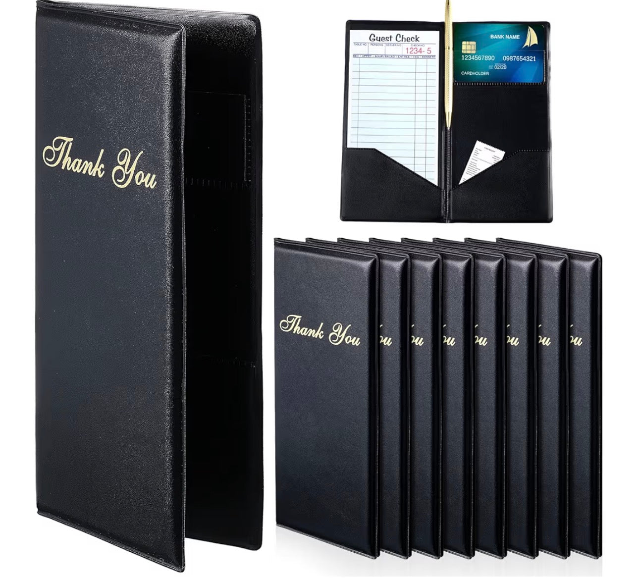 10 Pcs Check Presenters for Restaurants, Guest Check Card Holders Black Restaurant Bill Book Tip Holders with Gold Thank You Imprint Guest Checkbook for Servers Waitress Waiter