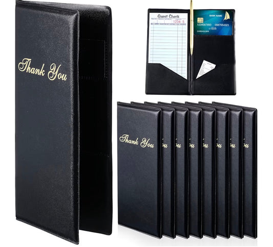 10 Pcs Check Presenters for Restaurants, Guest Check Card Holders Black Restaurant Bill Book Tip Holders with Gold Thank You Imprint Guest Checkbook for Servers Waitress Waiter