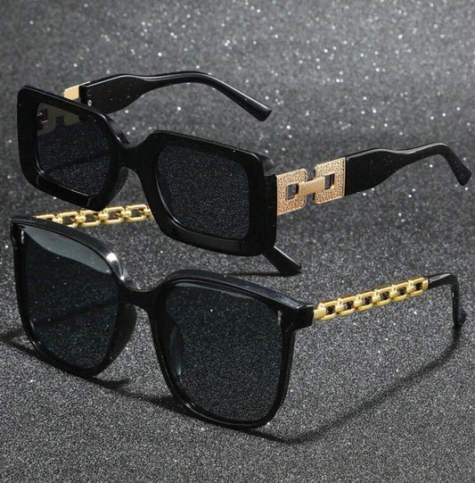 2 Pairs Unisex Black Square Frame Eyeglasses With Chain Decoration, Perfect For Daily Wear, Beach Vacation, Outdoor Travel And Street Photography. Available In Multiple Colors To Choose From. Beach Accessories For Women Glasses Shades