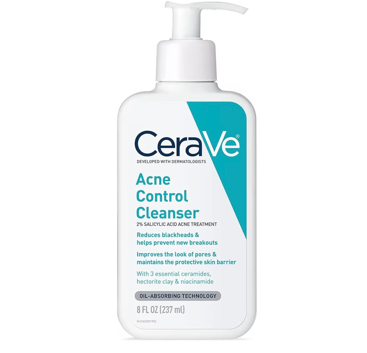 CeraVe Acne Treatment Face Wash, Salicylic Acid Cleanser with Purifying Clay, Niacinamide, and Ceramides, Pore Control and Blackhead Remover, 8 Ounce