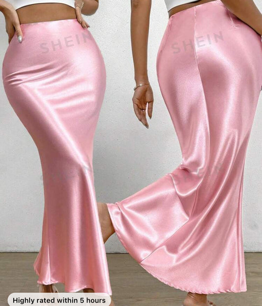 SHEIN Privé Women's Elegant Glossy Fish Tail Bodycon Skirt, Summer