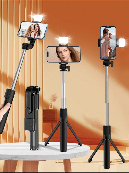 Bluetooth Selfie Stick With Tripod, LED Light, And Remote Control, Mobile Phone Holder, For Live Streaming, Photography, And Travel LED Light Portable LED Video Light Dimmable, Camera & Camcorder Vlogging For Photo Selfie Video Recording Zoom Meeting,Inte