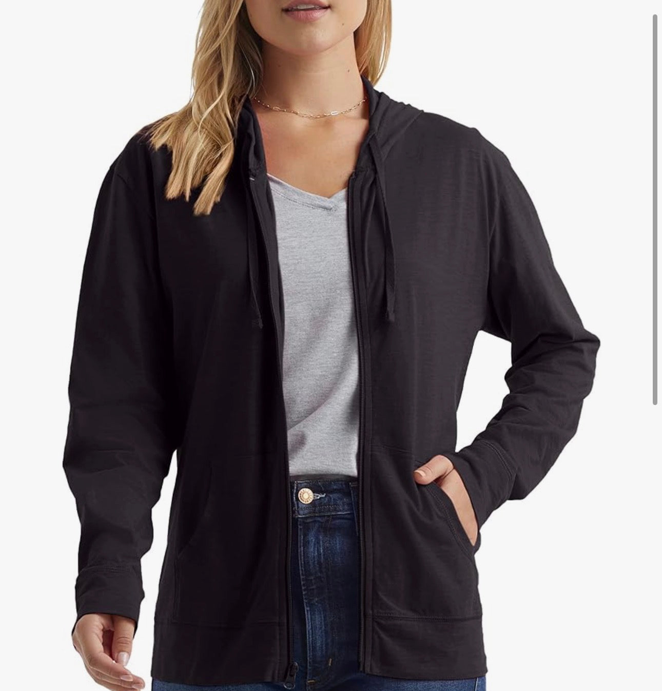 womens Slub Knit Full-zip Hoodie, Textured Cotton Zip-up T-shirt Hoodie for Women