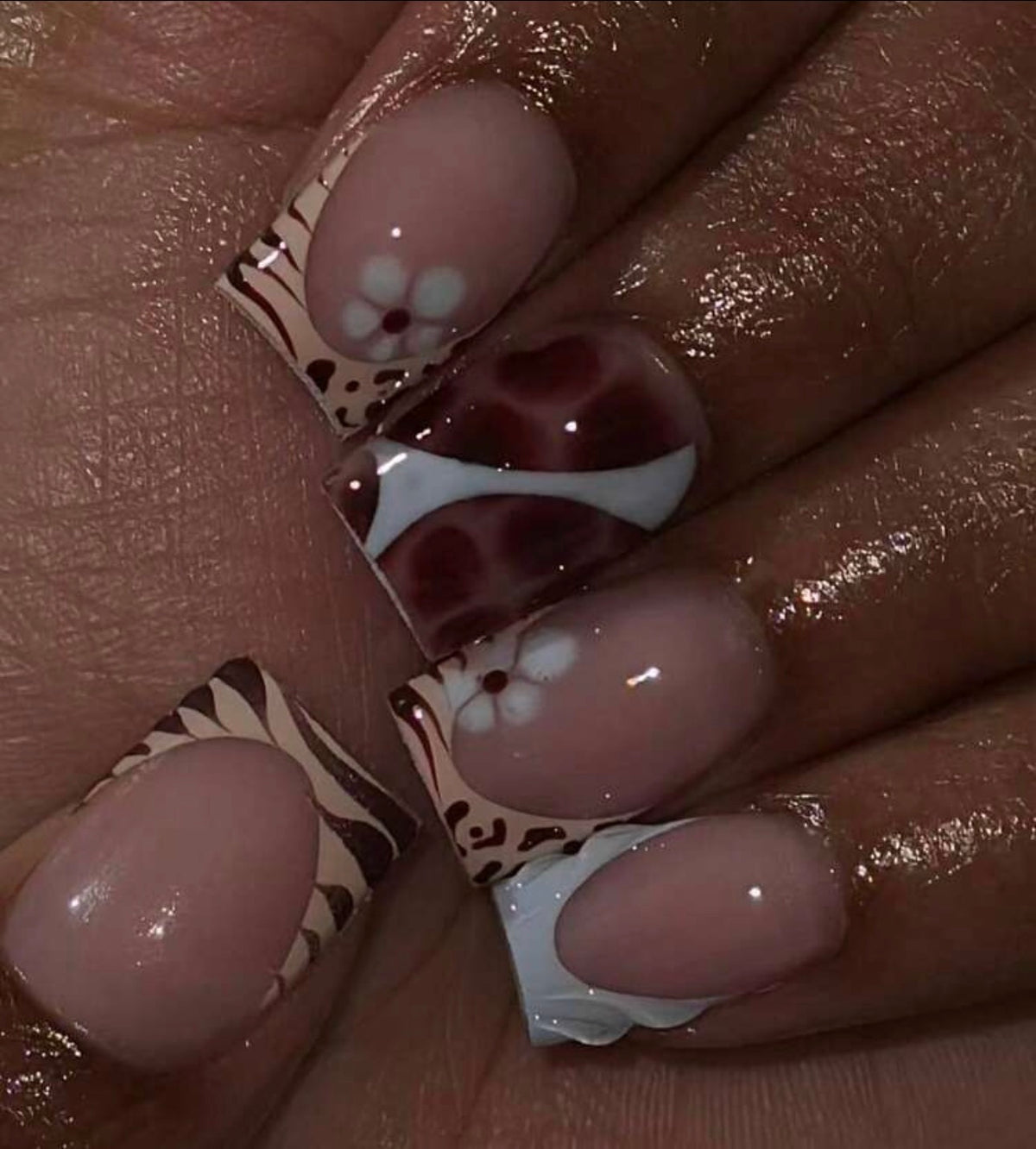 24pcs Leopard Print 3D Gel Square Short Nail Tips, With Zebra Print And Floral Patterns, Perfect Fit For Fake Nails, Includes 1 Bottle Of Glue And 1 Nail File, Suitable For Daily Use And Party Nail Art Supplies