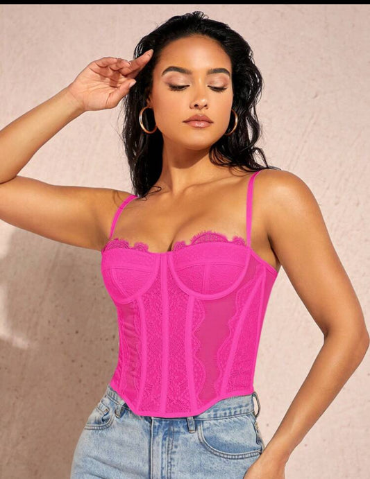 Silquee Solid Bustier Lace Insert Cami Top
