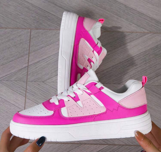 Pink Cute And Energetic Women Shoes, Tennis Shoes, Party Shoes, Versatile Round Toe Lace-Up Low Shoes, Thick Sole Shock-Absorbing Comfortable Breathable Sport Casual Shoes, Ideal For Festivals, Birthday & School Gifts