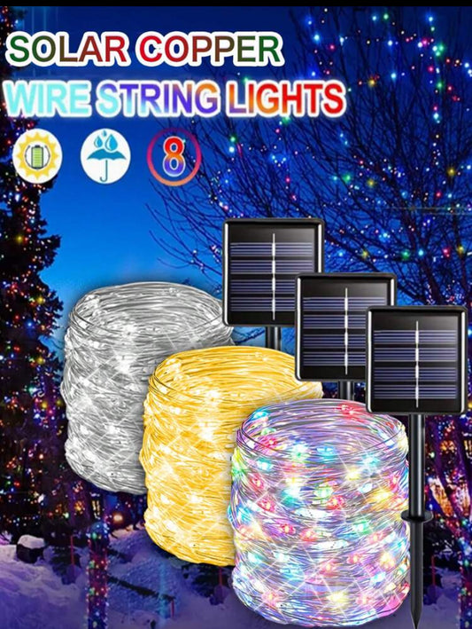 1pc 50//100/150/200/300Leds Solar Copper Wire String Lights, Outdoor Waterproof Lighting Fairy String Lights, 8 Lighting Modes Garden Lights For Lawn, Patio, Garden, Party, Wedding, Christmas Decoration Fall Decor House Decor Outdoor Decor