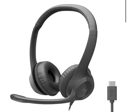 Logitech H391 Wired Headset for PC/Laptop, Stereo Headphones with Noise Canceling Microphone, USB-C, in-Line Controls, Works with Chromebook - Graphite