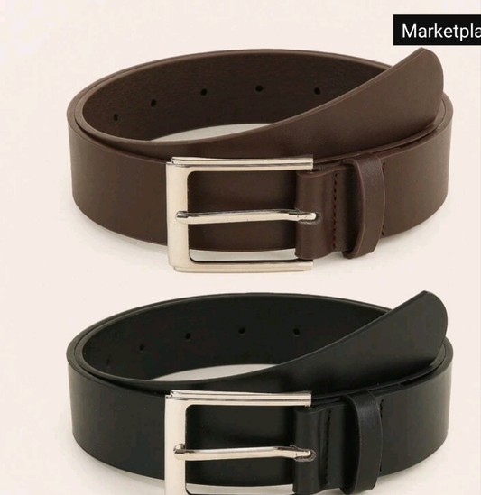 2pcs(Black + Dark Coffee) Classic European And American Fashion Casual Men's Belt