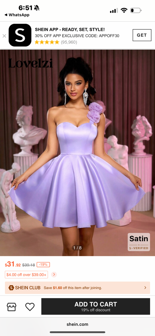 Lovelzi Elegant, Gorgeous And Cute Lotus Purple Asymmetrical Neck 3D Three-Dimensional Floral Upper Body With Satin Pleats And Large Hem Dress, Suitable For Wedding Events, Bachelor Parties, Vacation, Graduation Season Prom Dress (Heavy Industry Style), S