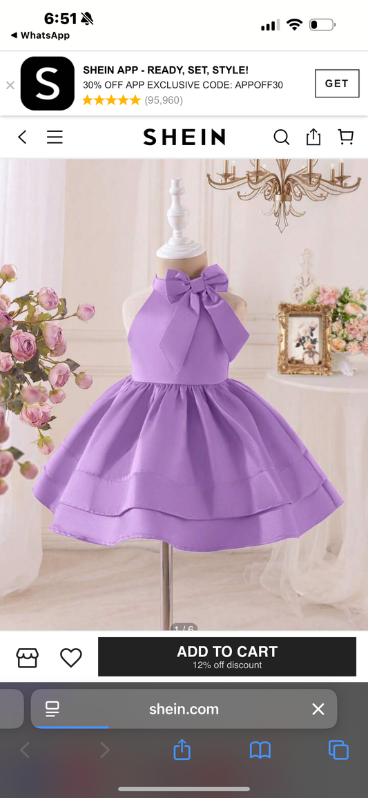 SHEIN Baby Girl Charming Satin Plain Color Bowknot Waist Mini Dress, Summer
