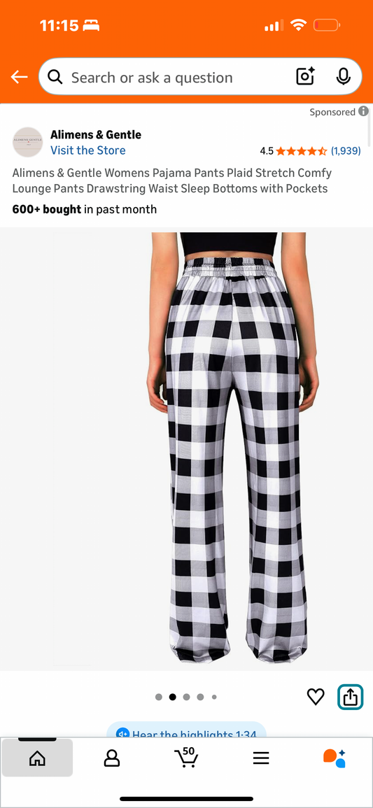 Alimens & Gentle Womens Pajama Pants Plaid Stretch Comfy Lounge Pants Drawstring Waist Sleep Bottoms with Pockets