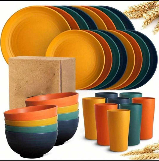 32pcs Dinnerware Sets For 8, Plastic Plates And Bowls Sets, Unbreakable Dinnerware, Lightweight Plastic Plate Set, Dinner Plates, Dessert Plates, Cups, Bowls, For Home Kitchen Restaurant Picnic Camping Party