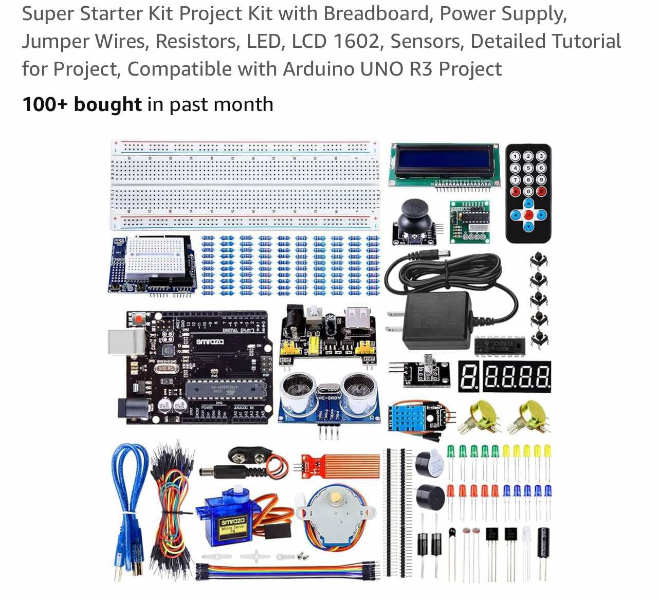 Superstar kit, project kit with breadboard, power supply jumper, wires, LED LCD 1602 senior detail tutorial for project compatible with UNOR3 project