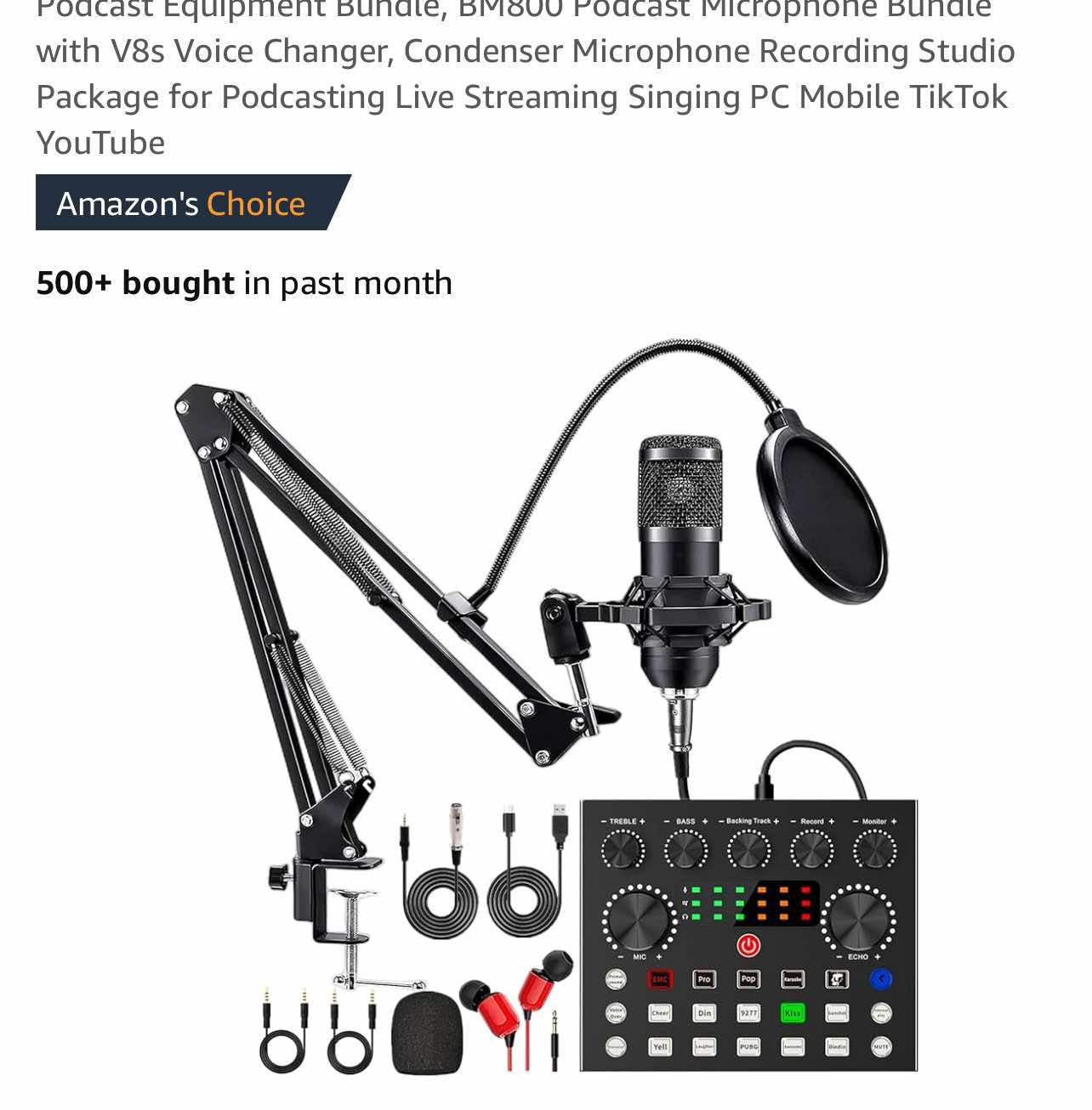 Podcast Equipment Bundle, BM800 Podcast Microphone Bundle with V8s Voice Changer, Condenser Microphone Recording Studio Package for Podcasting Live Streaming Singing PC Mobile TikTok YouTube